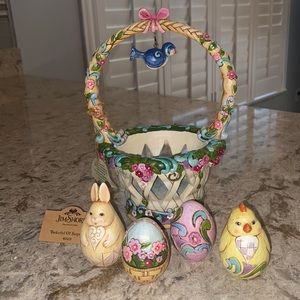 Jim Shore spring basket with 4 figurines